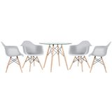 Mesa Redonda Tampo De Vidro 90 Cm + 4 Cadeiras Cinza-claro