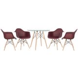 Mesa Redonda Eames Com Tampo De Vidro 90 Cm + 4 Cadeiras Eiffel Daw Marrom Marrom