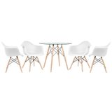 Mesa Redonda Tampo De Vidro 90 Cm + 4 Cadeiras Branco