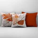 Kit Trio De Almofadas Cheias Estampadas Em Veludo Suede 45cm X 45cm Enchimento Em Refil Silicone - Decoração Para Sala Cor Terracota