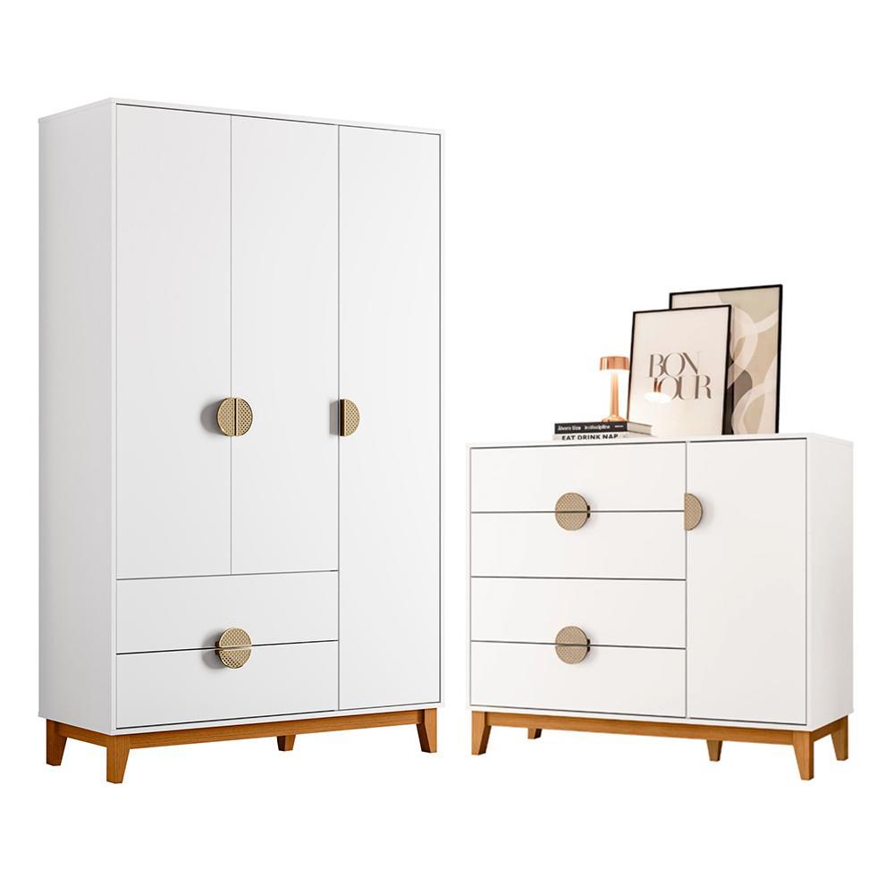 Jogo De Quarto Ipê Guarda Roupa E Cômoda Branco - Móveis Albatroz