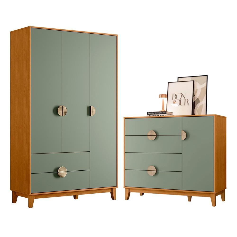 Jogo De Quarto Ipê Guarda Roupa E Cômoda Cinamomo/sálvia - Móveis Albatroz
