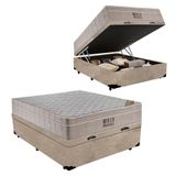 Cama Box Baú Casal Suede + Colchão Casal Molas Ensacadas Airtech Ortobom 69x138x188 Bege