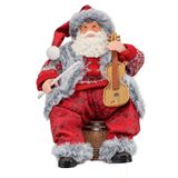 Decoração Enfeite Natal Papai Noel Violinista Em Resina 23cm