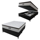 Cama Box Baú Casal Colchão Molas Pocket Ensacadas Tower 138x188x75cm Branco/preto Gazin