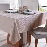 Toalha De Mesa 160x210 Jacquard Impermeável 6 Lugares Areia