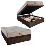 Cama Box Baú Casal Suede + Colchão Ortobom Airtech Molas Ensacadas 138x188x65 Marrom