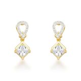 Brinco Delicado Jovial Zirconia E Gota Banhado A Ouro 18k