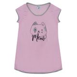 Camisola Manga Curta Rosa Gatinho Feminina Di dormir