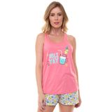 Pijama Short Doll Regata Limão Feminino Adulto Luna Cuore