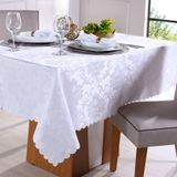 Toalha De Mesa 160x210 Jacquard Impermeável 6 Lugares Branco