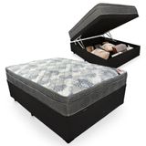 Cama Box Baú Casal + Colchão Ortobom Molas Ensacadas Iso Superpocket 138x188x67 Cor:preto