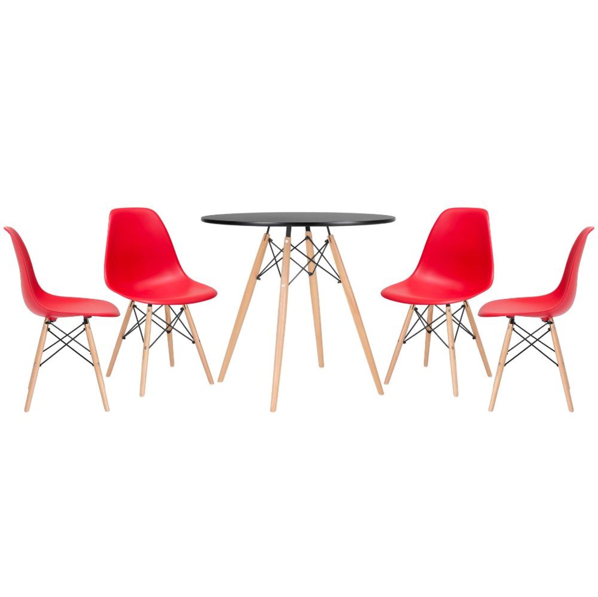 Conjunto - Mesa Eames 80 cm preto + 4 cadeiras Eames Eiffel DSW vermelho