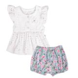 Conjunto Bebê Blusa Com Short Floral Branco Menina - Hug