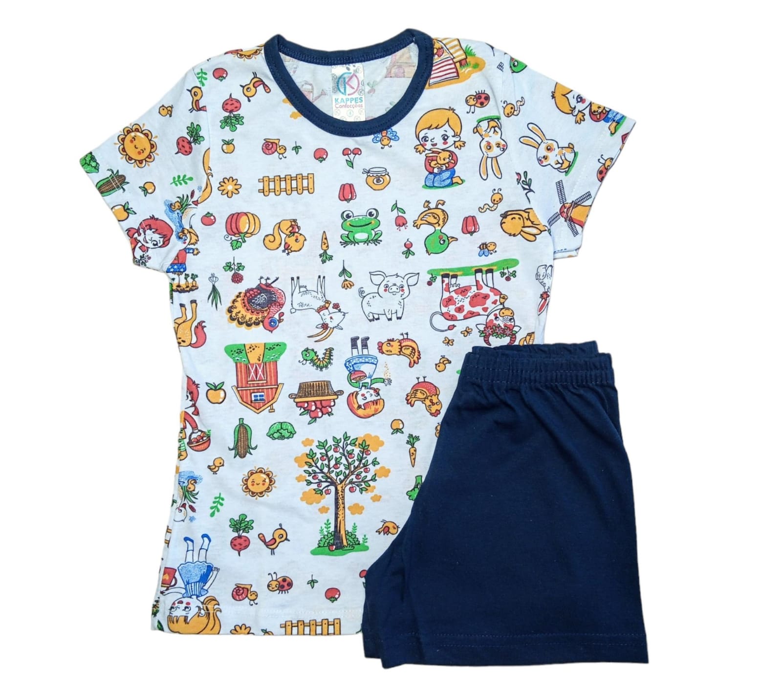 Conjunto Pijama Infantil Menina Fazenda Azul Marinho- Kappes