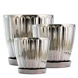 Jogo 3 Vasos Cachepot Cerâmica Prata Metalizado Euxenita - Vivaflor Decor