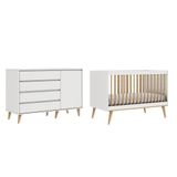 Quarto De Bebê Berço 3 Em 1 Lígia Cômoda Infantil 4 Gavetas Com Porta Gran Lorena Branco