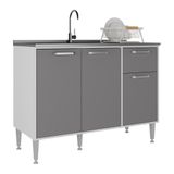 Balcão De Cozinha Gabinete Pia 105cm 3 Portas 1 Gaveta Branco-lacca Fumê Branco-lacca Fumê