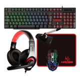 Kit Gamer 5 Em 1 Ke-gk5150 Kross, Teclado, Mouse, Headset, Mousepad E Mouse Bungee