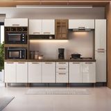 Cozinha Modulada Completa Fidelitá Berlim 6 Peças 305cm 14 Portas 2 Gavetas Com Tampo Noce/off-white