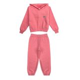 Conjunto Infantil Menina Moletom Cropped - Rosa Neon