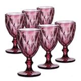 Jogo 6 Taças Diamond Diamante Marsala Para Água E Vinho Vidro 310ml - Vivaflor Decor