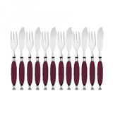 Kit Garfo E Faca Peixe Cozinha 12 Pçs Bordô Country Bugatti