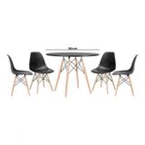 Jogo De Mesa 4 Cadeiras Pretas Eames Eiffel 90cm Base Madeira Tampo Preto New