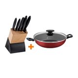 Kit - Faqueiro Plenus 6 Peças + 1 Panela Wok 28cm Vermelha - Tramontina