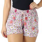 Shorts Feminino Curto Soltinho Estampado Florido Elástico Rosa Branco, P