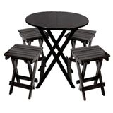 Conjunto De Mesa Dobravel De Madeira 60cm Redondo Com 4 Banquinhos Dobraveis Preto - Preto