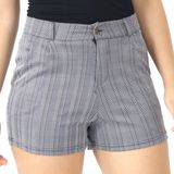 Shorts Feminino Listrado Cós Alto Com Bolsos Zíper Verão Preto, P