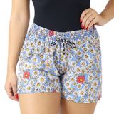 Shorts Feminino Curto Soltinho Estampado Florido Elástico Azul Branco, M