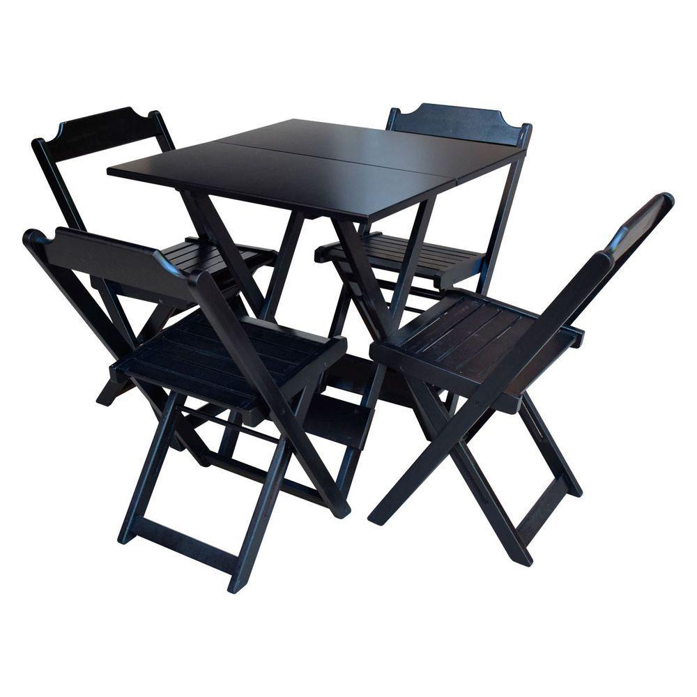 Conjunto Restaurante De Mesa Dobravel De Madeira 70x70 Com 4 Cadeiras Preto - Preto