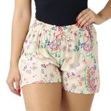 Shorts Feminino Curto Soltinho Estampado Florido Elástico Nude, P