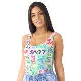 Blusa Feminina Regata Com Estampa Love Viscolycra Verão  Verde Rosa, M