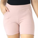 Shorts Crepe Feminino Liso Bolsos Elástico Cós Alto Verão Rosa, P