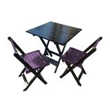 Mesa De Madeira Dobrável Preto 70x70 Com 2 Cadeiras Dobráveis Roxo - Roxo