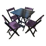 Mesa De Madeira Dobrável Preto 70x70 Com 4 Cadeiras Dobráveis Roxo - Roxo