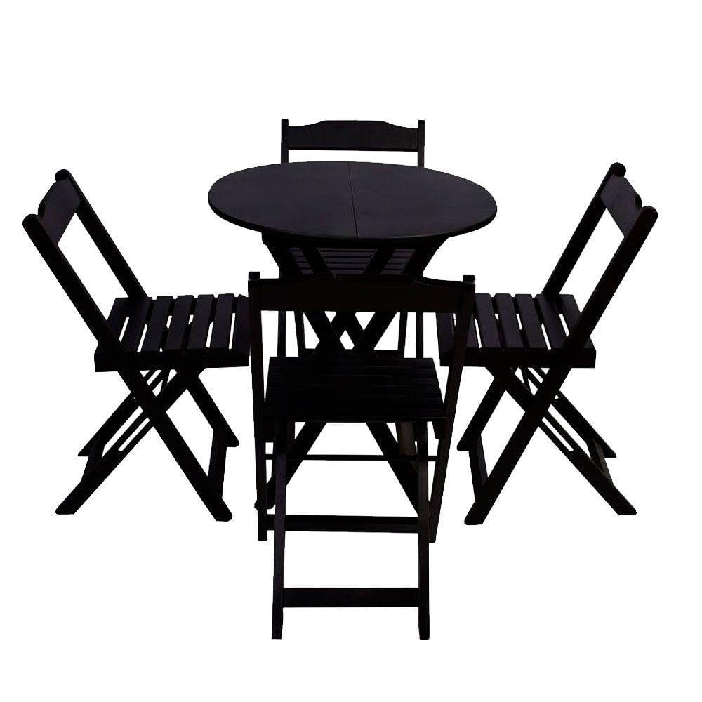 Conjunto De Mesa Dobravel Para Bar E Café De Madeira 90cm Redondo Com 4 Cadeiras Preto - Preto