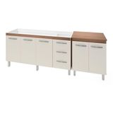 Armário Cozinha Gabinete Pia De 150 Cm Diana Com Balcão Multiuso Micro-ondas Savana Frente Off-white Serena