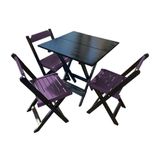 Mesa De Madeira Dobrável Preto 70x70 Com 3 Cadeiras Dobráveis Roxo - Roxo