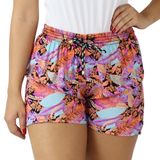 Shorts Feminino Curto Soltinho Estampado Florido Elástico Laranja Roxo, P