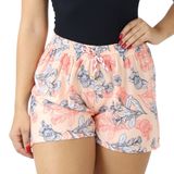 Shorts Feminino Curto Soltinho Estampado Florido Elástico Salmão, P