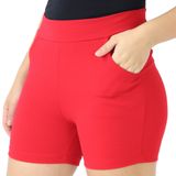 Shorts Crepe Feminino Liso Bolsos Elástico Cós Alto Verão Vermelho, G