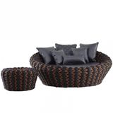 Chaise E Puff Munique Tricô Náutico Jardim Piscina Azul Marinho