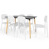 Conjunto Mesa De Jantar Retangular Eiffel Preta 120x80cm Com 6 Cadeiras Itália - Branco