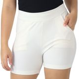 Shorts Crepe Feminino Liso Bolsos Elástico Cós Alto Verão Branco, M