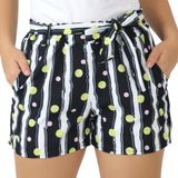 Shorts Feminino Listrado Com Elástico Cinto Bolsos Verão Preto, P