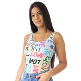 Blusa Feminina Regata Com Estampa Love Viscolycra Verão  Azul Claro, G